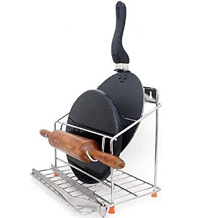 CR18 COLLECTION 4in1 Stainless Steel chakla Belan Tawa Chimta Stand - 100% Rust-Free Wall Mount Stand for Kitchen