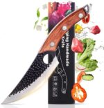 CRENTILA Chef Knife Viking Knives Forged Boning Knife with Sheath Japanese Style Meat Cleaver High Carbon Steel Chef Knife for Kitchen, Butcher Knife