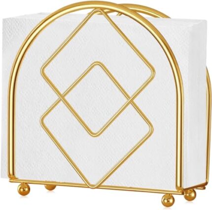 CentraLit Napkin Holder for Dining Table Décor, Freestanding Metal Paper Holder for Kitchen Countertop, Heavy Duty Napkin Paper Organizer, Durable Tissue Dispenser Stand for Home Restaurant, Gold