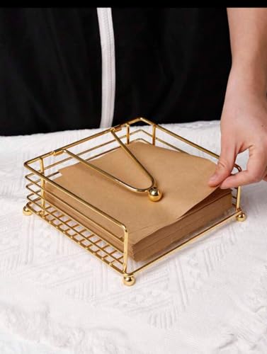 CentraLit Napkin Holder for Dining Table - Square Napkin Holder with Weighted Arm Modern Napkin Holder for Kitchen, Restaurant, Farmhouse, Gold - Diwali Decoration - Hotel Tableware