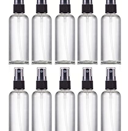 Clenom Multipurpose Refillable Fine Black Mist Spray Empty Transparent Bottle, 100ml (Pack of 10) for Beauty & Personal Care, Face Moisturizing, Hair Moisturizing, Plants, Electronic Gadgets, Cleaning