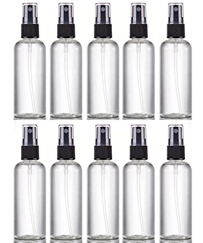 Clenom Multipurpose Refillable Fine Black Mist Spray Empty Transparent Bottle, 100ml (Pack of 10) for Beauty & Personal Care, Face Moisturizing, Hair Moisturizing, Plants, Electronic Gadgets, Cleaning