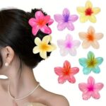 D Osm Trendz Flower Hair Clutcher, Floral Hair Claw Clips Hawaii Style For Women & Girls plumeria large Hair Accessories, Soft Material Clips Any Random Color pack of 6