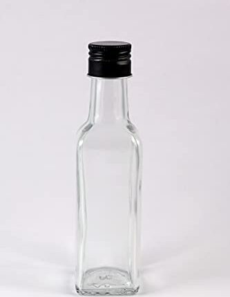 DINEMART 100ML Multipurpose Empty Glass Refillable and Transparent Square Bottle with Black Cap and Inner Stopper for Home,Travel,Beauty,Makeup,Essential Oils,Bath Salts etc. Clear, Set of 2PCS
