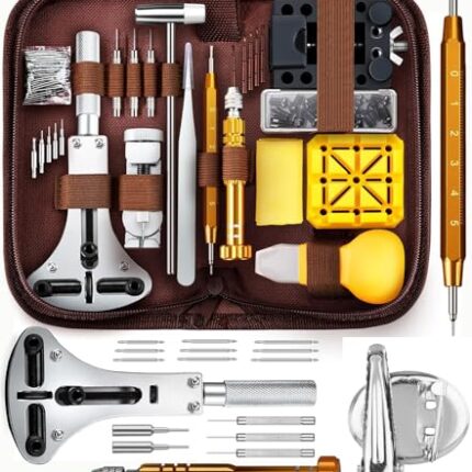 DIY Crafts 1 Kit, Watch Repair Kit, Watch Link Removal Tool, Watch Band Adjustment, Including Watch Back Case Opener Spring Bar, Operation Suitable for Battery Replacement Strap Disassemble (1 Kit)