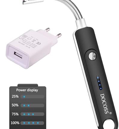 DOCOSS Rechargeable Electric Gas Lighter Kitchen Lighter 280 mAh High Battery Capacity Chargeable USB Arc Multi Purpose 360 Degree Flexible Long Lighter for Candle, Gas, Diyas, Agarbatti - Black