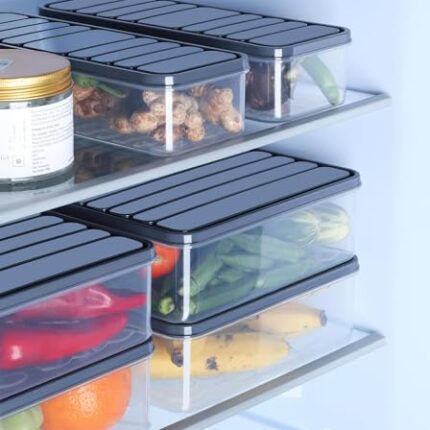 Dhananjay Fridge Storage Boxes Freezer Storage Containers, Container for Kitchen Storage Set, Storage in Kitchen, Vegetable Storage, Draining Crisper Refrigerator Food Box (1200 ML(Pack of 4))