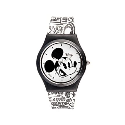 Disney Nylon Mickey Mouse Black & White Round Analogue Wrist Watch For Kids Cute Birthday Gift For Boy Girl Age 3 To 12 Years