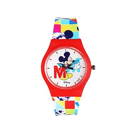 Disney Nylon Mickey Mouse Wrist Watch Mickey White Round Analogue Wrist Watch Multicolor Kids Birthday Gift For Boy Girl Age 3 To 12 Years