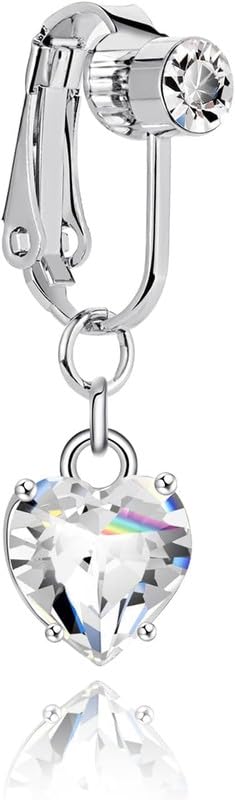 Dkriva® Fake Navel Piercing for Women Clip | Fake Belly Button Rings, Clip On Belly Piercing Jewellery, 316L Stainless Steel Heart shape (1 PCS)