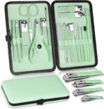 ETTA Premium Manicure Set, 18pcs Nail Clippers Pedicure Kit with PU Leather Case Nail Care Kit Professional Tools Gift for Women Wife Girlfriend Parents (Green and Black)