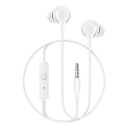 Earphones for vivo Y100 / Y 100 Earphones Original Like Wired Noise Cancellation In-Ear Headphones Stereo Deep Bass Head Hands-free Headset Earbud With Built in-line Mic, Call Answer/End Button, Music 3.5mm Aux Audio Jack (VIW1, White)