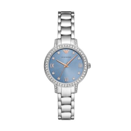 Emporio Armani Stainless Steel Analog Blue Dial Women's Watch-Ar11585, Band Color-Silver