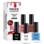 FACES CANADA Ultime Pro Splash Mini Nail Enamel Value Pack of 5 | Black Beauty + White O White + Ignite + Plum + Frozen | 25 ml | Quick-Drying | High Shine | Chip-Resistant | Long Lasting | Toluene-Free