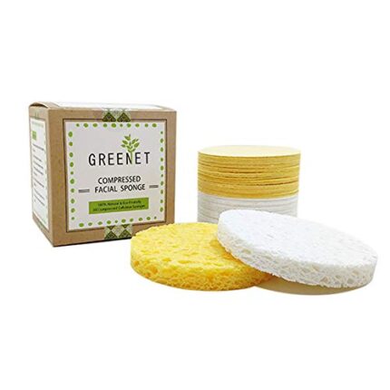 Facial Sponges (60 Count) for Natural Beauty, Exfoliation, and Deep Facial Cleansing | White and Beige Sponges Included, 2 Different Shapes for Choice | 100% Cellulose Facial Sponges by Greenet