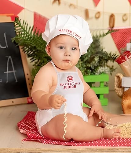 Fancy Steps Baby Chef Polycotton Little Helper Apron and Chef Cap Set for Photo-shoots, Fun, Activity for Baby (Chef)