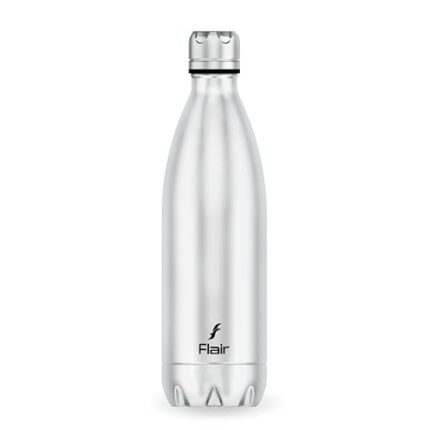 Flair Triumph Vacuum Insulated Stainless Steel Bottle 500 ML Silver with Cap Black Color, Hot or Cold Temperatures for up to 24 Hours, Leak Proof, Office, Gym, Home, Kitchen, Hiking, Treking, Travel