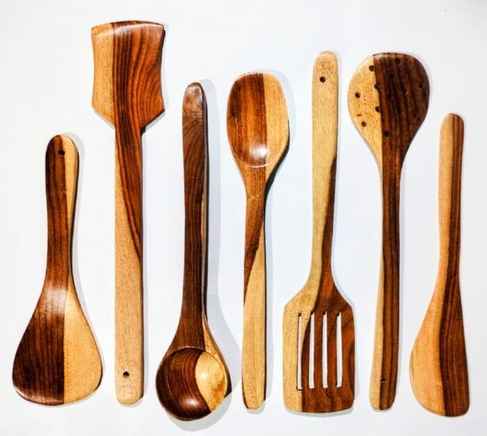 Flavoma Natural Sheesham Wood Spoon Set of 7 | Handmade Cooking Spoon Set | Wooden for Nonstick Cookware Kitchen Utensils | Kitchen Utensils, Frying Spoon Ladles & Turning Spatula