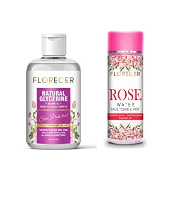 Florecer 100% Pure Rose Water 120 Grams + Pure & Unscented Glycerine - Pharmaceutical Grade, 100% Vegan, Hypoallergenic - Beauty & SkinCare - 100 Grams