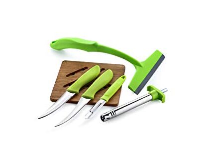 GANESH 5 in 1 Multi Utility Combo Kitchen Knife Set with PEELR Knife, Gas Lighter and Kitchen Wiper