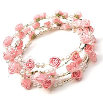 GIRLYZ ATTIRE Artificial Floral Headpiece Roses Foam Flower Wedding Bridal Beach Party Travel Headpiece Wreath Crown Tiara for Girls, Teens and Women (Pack of 2 pcs) (PEACH)