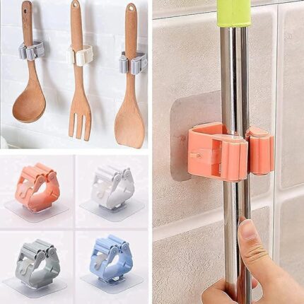 GIRLYZ Attire Mop Broom Holder Wall Mounted Broom Clip Mop Grippers Self-Adhesive No Drilling Mop Broom Racks Super Anti-Slip Utility Hooks for Home Bathroom Kitchen Garden Garage Pack of Only- (1)