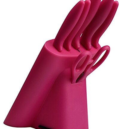 GTC® 7 Pieces Kitchen Knife Set- Kitchen Knives, Scissors and Plastic Stand PA015 (Pink)