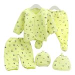 GURU KRIPA BABY PRODUCTS New Born Baby Winter Wear Keep warm Cartoon Printing Baby Clothes Cotton Baby Boys Girls Unisex Baby Fleece/Falalen Suit Infant Clothes 5 Pcs Sets Yellow For 0-3 Months