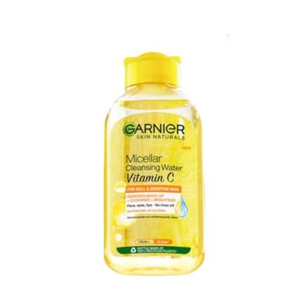 Garnier Vitamin C Micellar Cleansing Water - Anti Pollution Gentle Cleanser For Bright Skin, Dermatologically Tested, Vegan, Suitable For Dull Skin, For Men & Women, Remove 100% Dirt, Pollution, 125ml