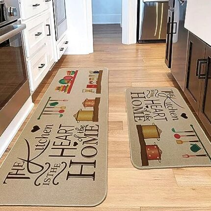 Glaceon Anti Fatigue Kitchen Rug Sets 2 Piece Non Slip Kitchen Mats for Floor Cushioned Kitchen Rugs and Mats Waterproof Comfort Standing Mat Runner for Kitchen,Home Office,Sink,Laundry (Heart MAT)