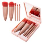 Gleva 5-in-1 Mini Mirror Makeup Brush Set - Compact and Travel Brush Set Essential Brushes for Face and Eyes - Premium Synthetic Bristles, Perfect for On-the-Go Application - Includes Foundation, Eyeshadow, Blending, Contour, and Lip Brushes