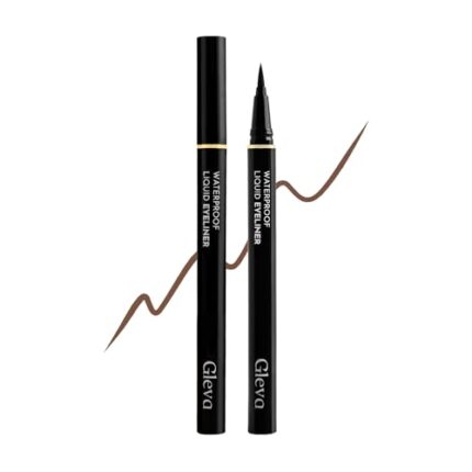 Gleva Liquid Eyeliner Pen Eye Makeup Waterproof Smudge proof Longwearing, Slim Tapered Tip Super Slim Liquid Eyeliner Quick Drying Formula Glides on Smoothly (Middle Brown)