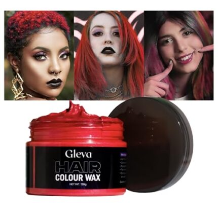 Gleva Temporary Hair Color Wax, Instant Hair Wax, Hair Pomades, Strong Hold Matte Finish All Hair Types, No Greasy Residue, Hair Color Cream, Washable Natural Hairstyle Wax for Men and Women (Red)