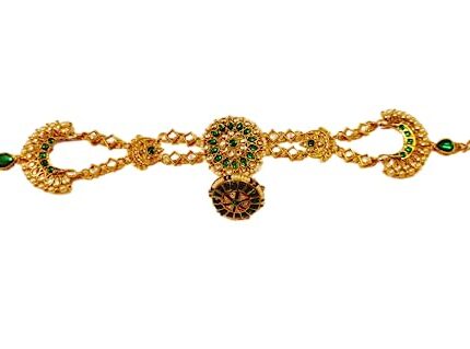 Gold-Plated Matha Patti - Sheeshphool for Women Girls - Bridal Jewellery - Mathapatti with Borla (27 cm x 5.5 cm) Rajasthani Rajputi style