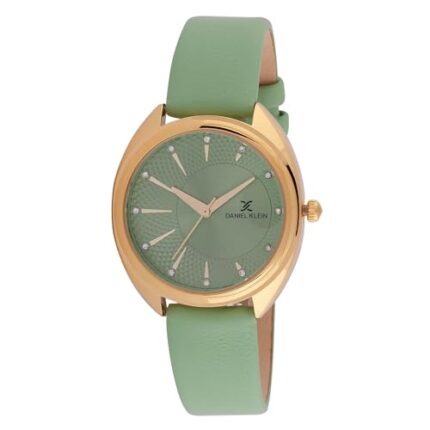 Green Soft Leather Band with Gold Case Women Premium Watch - DK.1.14021-3