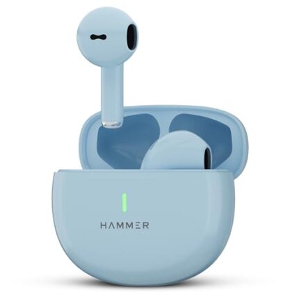 HAMMER New Launch Ultra Pods TWS Wireless Bluetooth Ear Buds,Inbuilt Mic,100H Standby Time,in Ear Earbuds with 30H Playtime,USB Type-C,13Mm Dynamic Drivers,Ipx5 Water Resistant Earphones(Blue)