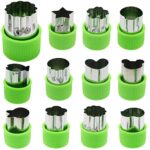 HASTHIP® 12Pcs Cookie Cutter Shapes Set, Stainless Steel Fruit Cutter Shapes Embossing Mold, Bread Sandwich Cutter for Kitchen, Baking Mold, Pastry Mold (Green)