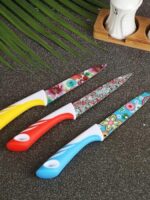 HOMFRO Pack of 3 Stainless Steel Chef's Knife Kitchen Knife Color Printing Knife & Non-Slip Handle with Blade Cover