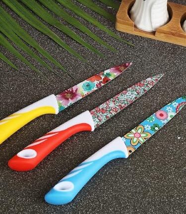 HOMFRO Pack of 3 Stainless Steel Chef's Knife Kitchen Knife Color Printing Knife & Non-Slip Handle with Blade Cover