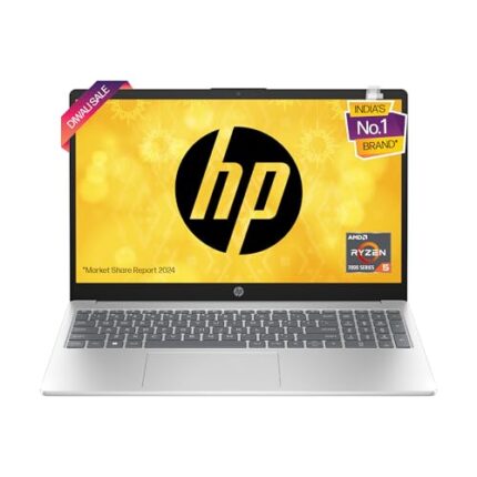 HP Laptop 15, Enhanced by AI, AMD Ryzen 5 7535HS, 15.6-inch (39.6cm), FHD, 8GB DDR5, 512GB SSD, AMD Radeon Graphics, 1080p FHD Camera w/Privacy Shutter, Backlit KB (Win 11, Silver, 1.59kg), fc1004AU