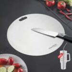 Herrlich Homes Round Stainless Steel Chopping Kneading Board for Kitchen | Free 2 Steel Straw | for Cutting Vegetables, Meat, Fish, Fruits | Unbreakable & Durable | Large | 30.5 cm Diameter