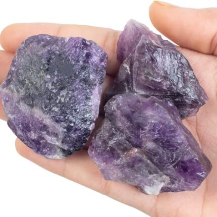 HindCraft Amethyst Crystal Healing Rough Stone, Natural Raw Crystals and Crystals Bulk for Tumbling, Jewelry Making, Cabbing, Decoration, Polishing, Healing Crystal Reiki Stones Gemstones (3 Pieces)