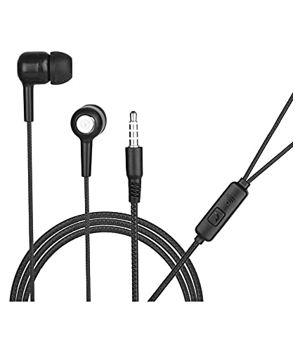 Hitage Earphones HPB-276 Headphones Earplugs Headset High Definition Sound Deep Extra Bass Wired Earphone with in-line Mic Wide Compatibility Tangle Free Cable (Black)