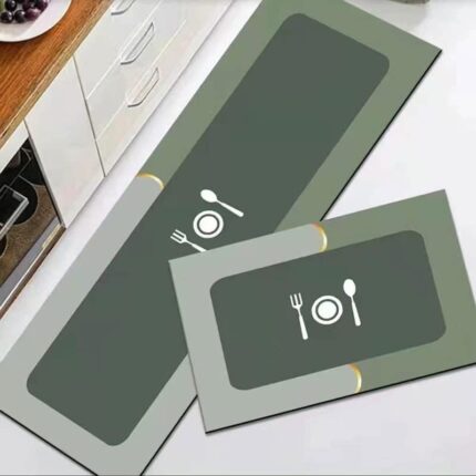 HomeCloud Anti Fatigue Kitchen Rug Sets 2 Piece Non Slip Kitchen Mats for Floor Cushioned Kitchen Rugs and Mats Waterproof Comfort Standing Mat Runner for Kitchen (Spoon_Knif_Green)