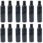 Hunky Dory 12pcs 100ml Empty Black Plastic Bottles Refillable Travel Size Cosmetic Containers Small Leak Proof Squeeze Bottles with Black Flip Cap for Toiletries,Shampoo, Beauty Use (Pack of 12)