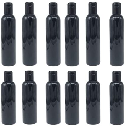 Hunky Dory 12pcs 100ml Empty Black Plastic Bottles Refillable Travel Size Cosmetic Containers Small Leak Proof Squeeze Bottles with Black Flip Cap for Toiletries,Shampoo, Beauty Use (Pack of 12)