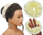 Huntlie 4 Pcs Hair Mogra Scented Rubber Band Gajra Hair Accessories for Women And Girls, Hair Flower Bun Artificial Gajra Scrunchies Rubber Band, Premium & Voluminous - (35 GM) (White) (Free Size)