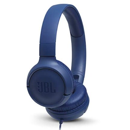 JBL Tune 500 - Wired on-ear headphones, JBL Pure Bass Sound, 1-button remote/mic, Tangle-free flat cable, Lightweight and foldable design, Ask Siri or Google Now (Blue)