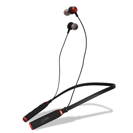 JGD Boom J2 Bluetooth 5.0 Neckband with Up to 25 Hours Playtime and Hi-Fi Stereo Sound in Ear Dual Pairing, Magnetic earpiece,Voice Assistant with Mic (Red)