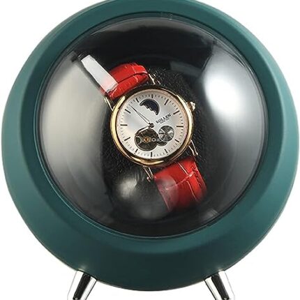 JOLYMIT Automatic Rotating Watch Winder Box, Rotating Display Case Watch Holder with Watch Pillow, Usb Cable and Battery Slot (1 Pcs/Green)